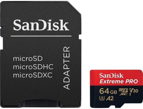 Sandisk 64GB microSDXC Extreme Pro Class 10 UHS-I A2 C10 V30 + adapterrel